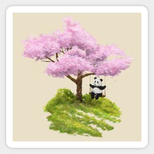 Panda on the tree swing Sticker